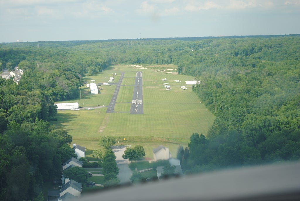 Photo of a small airport from the air.