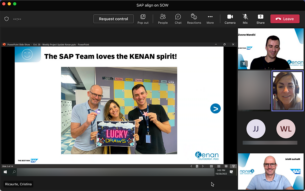 Screenshot from Kenan/SAP meeting in Teams