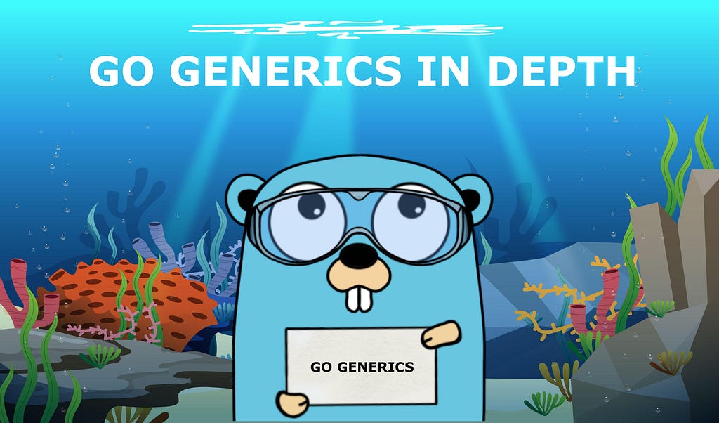 Meme with the Golang gopher deep diving underwater and showcasing Go Generics