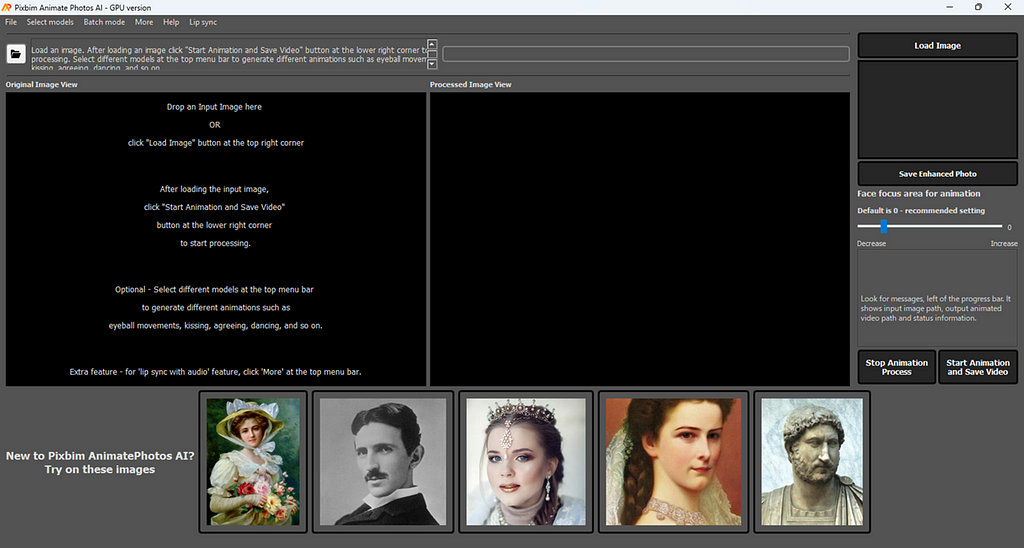 The screenshot highlights the dashboard of Pixbim Animate Photos AI which can be used to make nostalgic expression