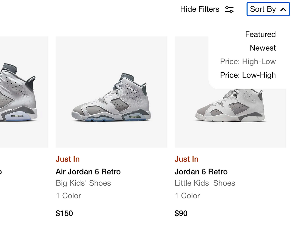 Air Jordan Sneakers being sorted by price: high to low