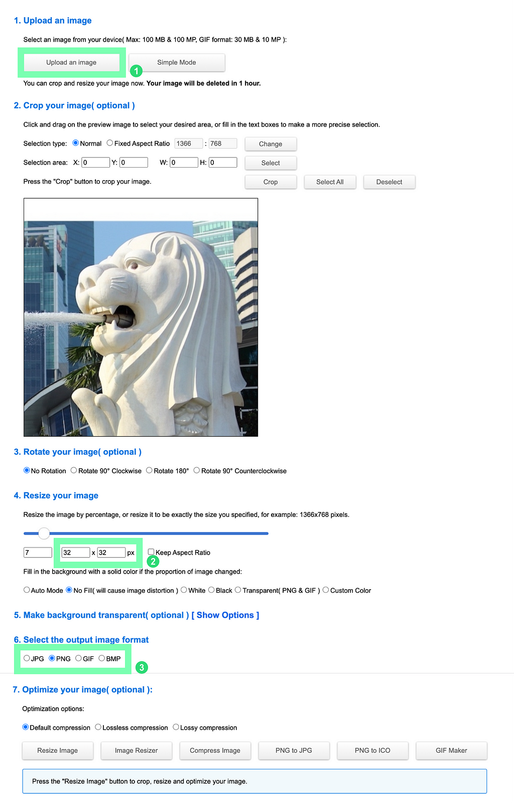 Screenshot from resizeimage.net