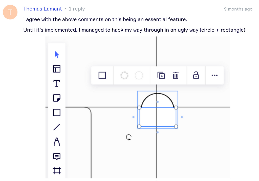 Line jump emulated using a circle outline and a rectangle