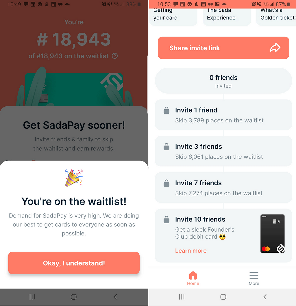 Waitlist Screen on SadaPay App | From Blog written on SadaPay — Financial freedom, the Sada way by Umer Farooq, CTO MRS Technologies