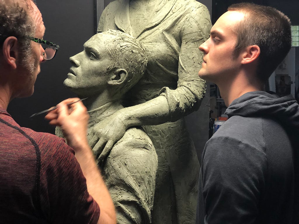Sabin Howard sculpting Kneeling Dad