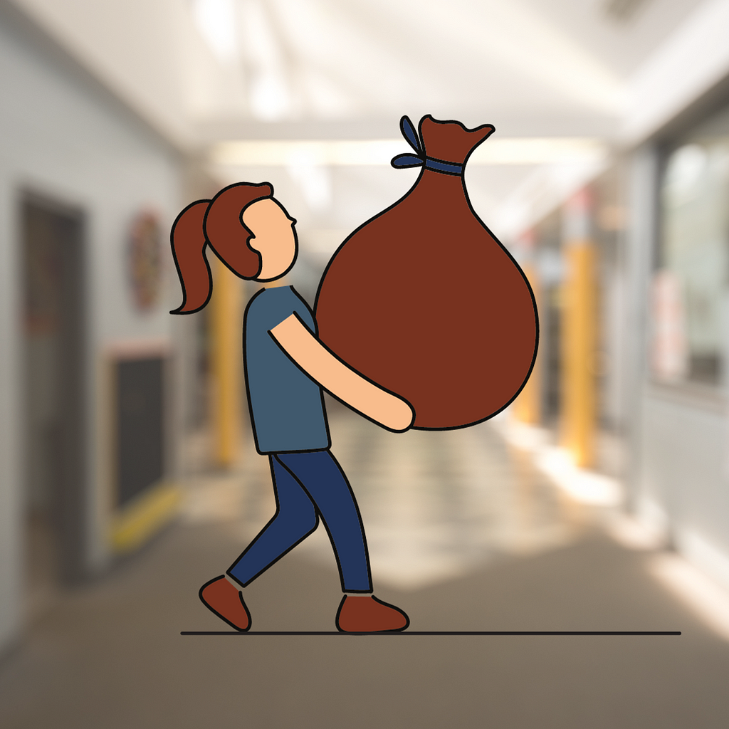 a girl walking a bag of trash out