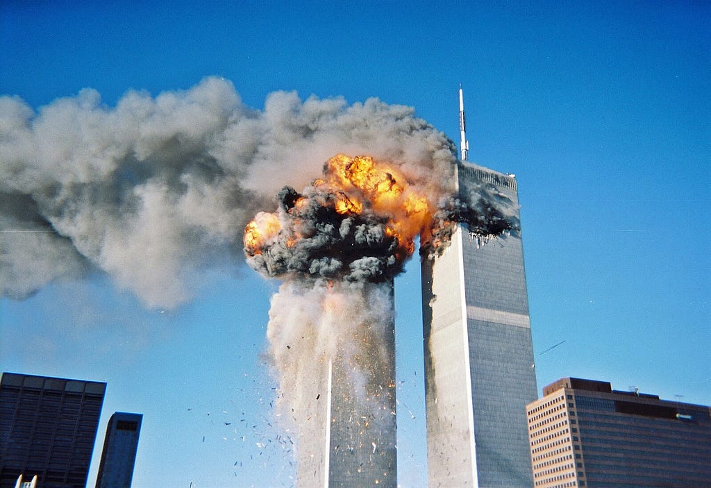 The NY Twin Towers on fire