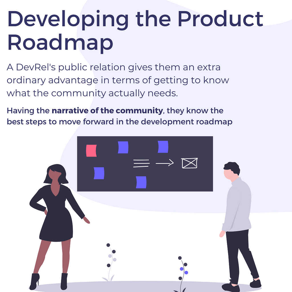 Developing the Product Roadmap. A DevRel’s public relation gives them an extra ordinary advantage in terms of getting to know