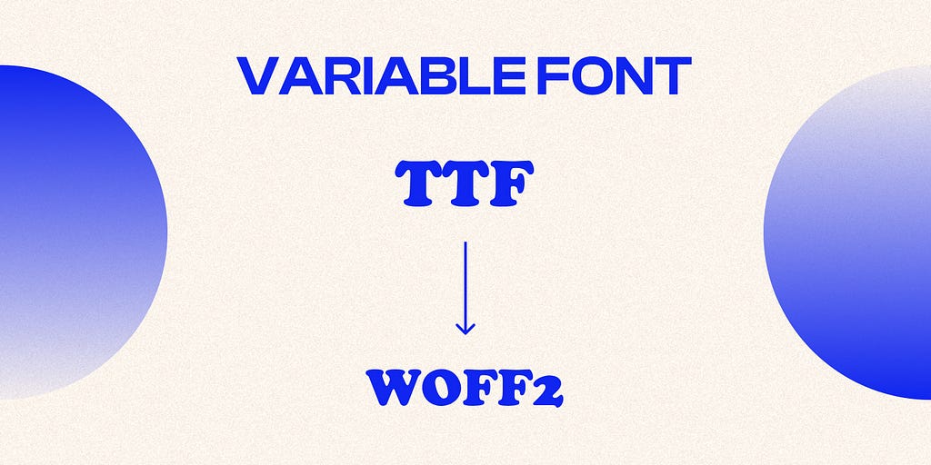 Graphical banner with words “variable font — TTF to WOFF2”
