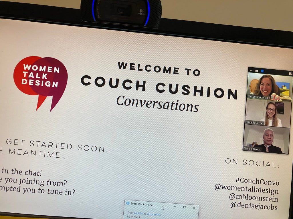 Photo o Couch Convo welcome screen with three speakers showing