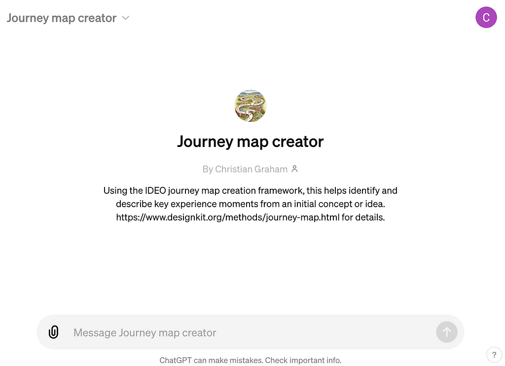 Screenshot of the Journey map creator GPT