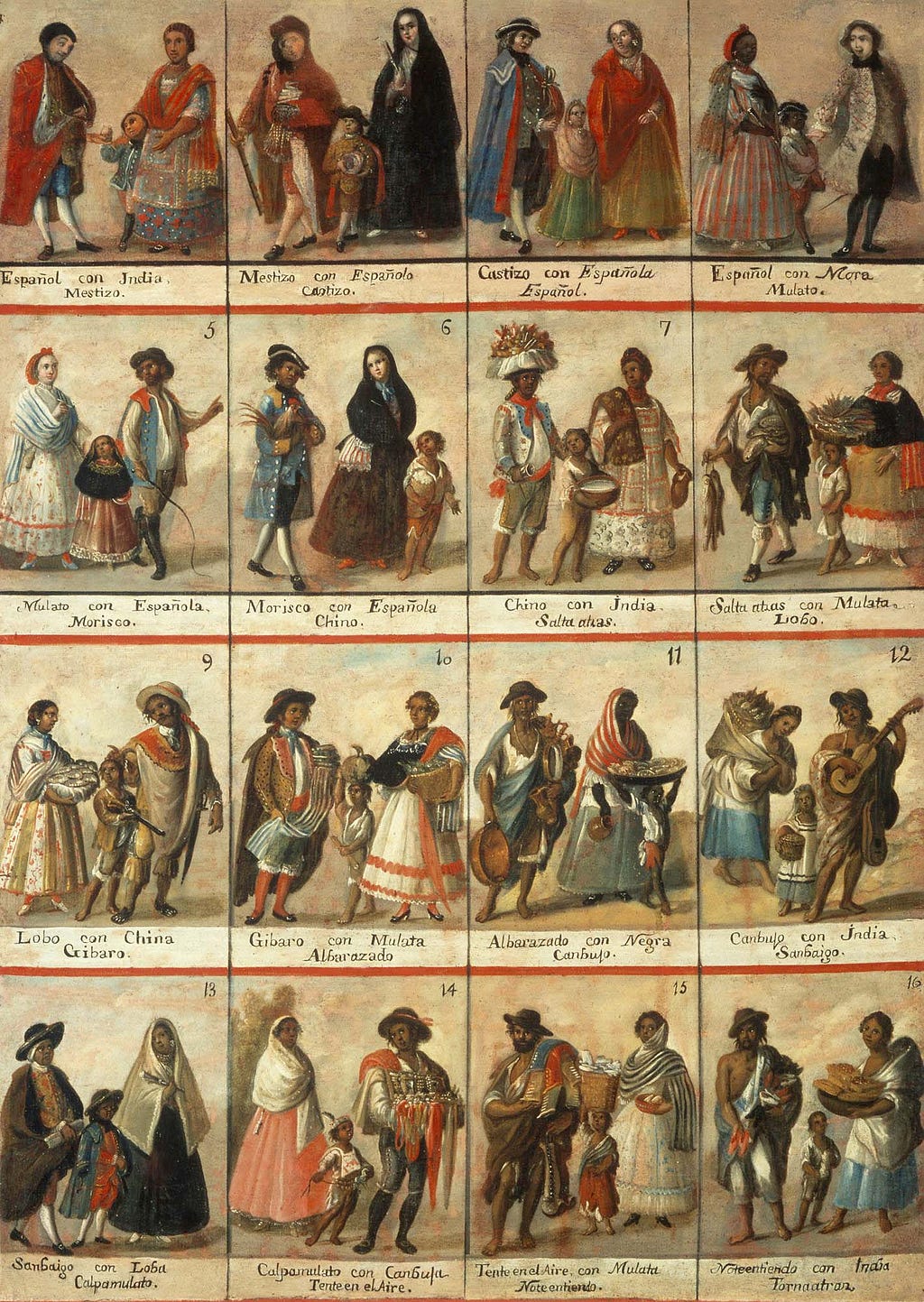 Las Castas. 18th century, oil on canvas, 148 x 104 cm (Museo Nacional del Virreinato, Mexico)