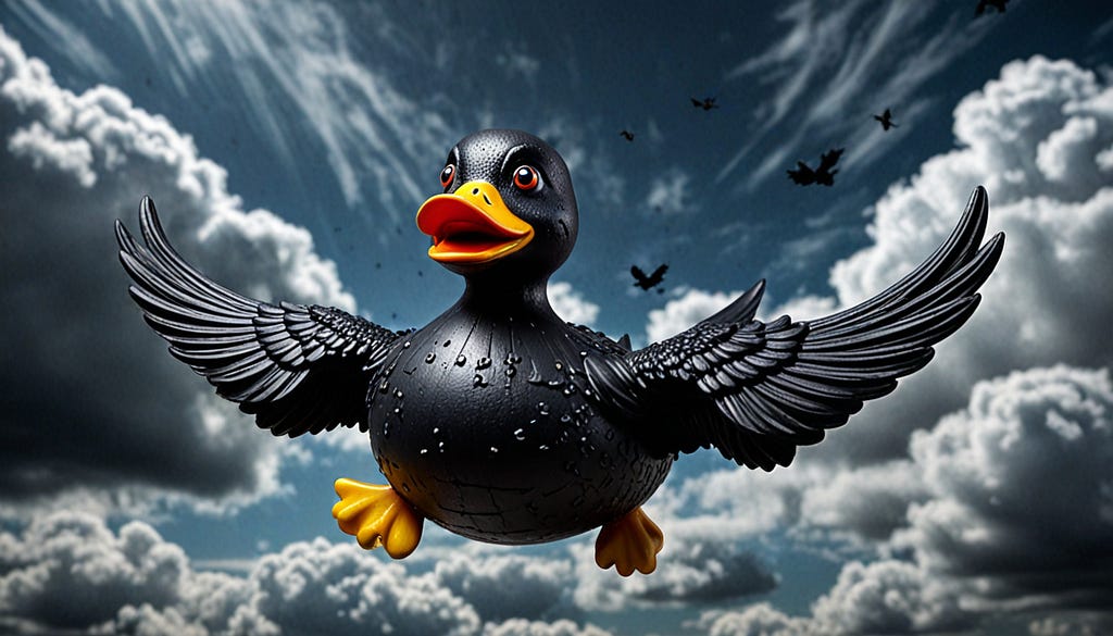 rubber duck flying on sky