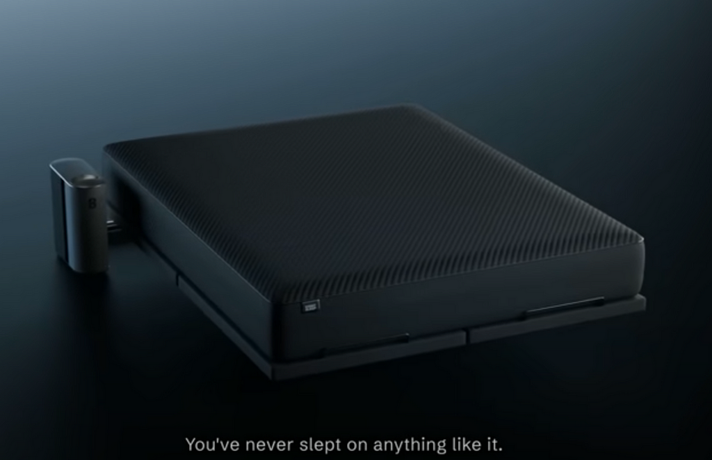 Image from the Pod 4 Ultra launch video in which we can clearly see the matress system with a quote that says: “You’ve never slept on anything like it.”