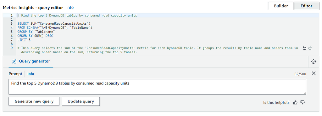 Query Generator in Metrics Insights