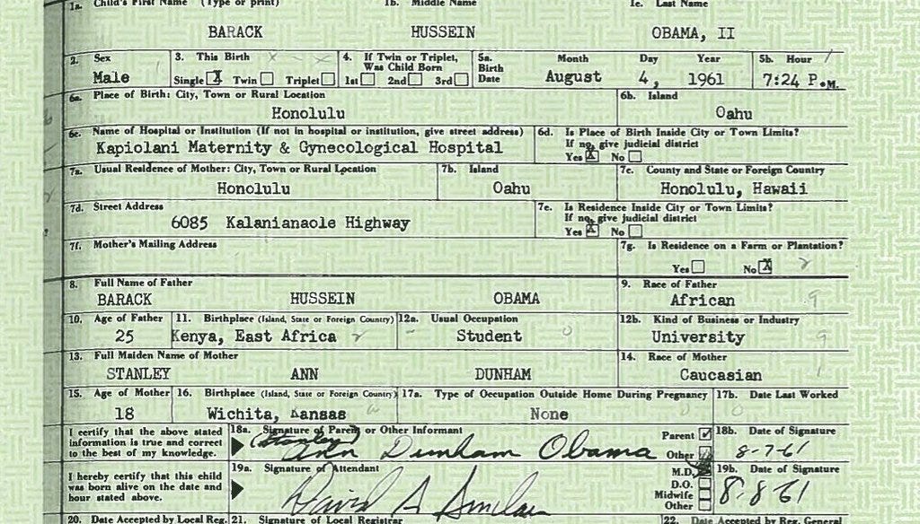 Barack Obama’s long-form birth certificate, released to the public on April 27, 2011