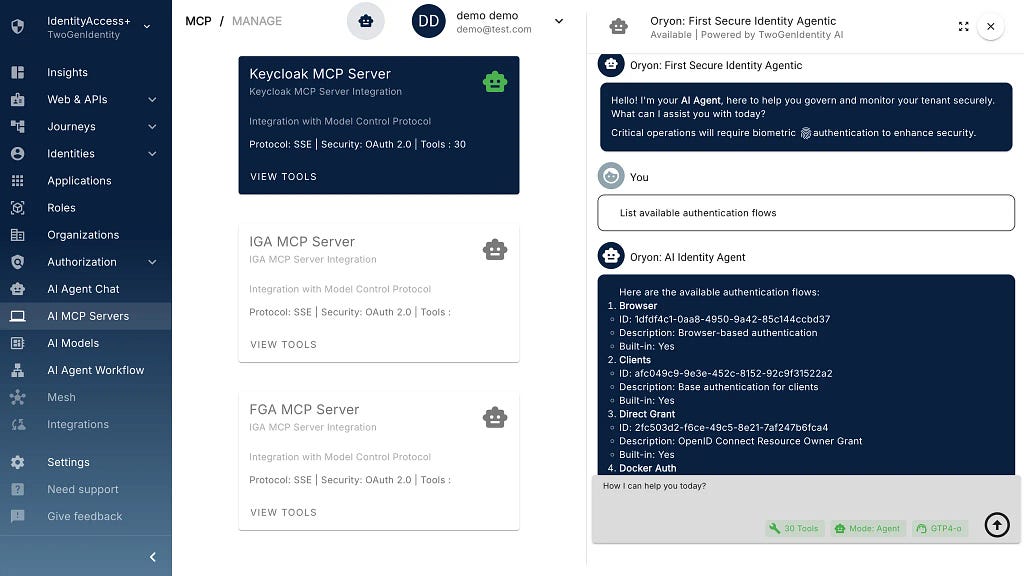 Oryon Agent connect with Keycloak MCP