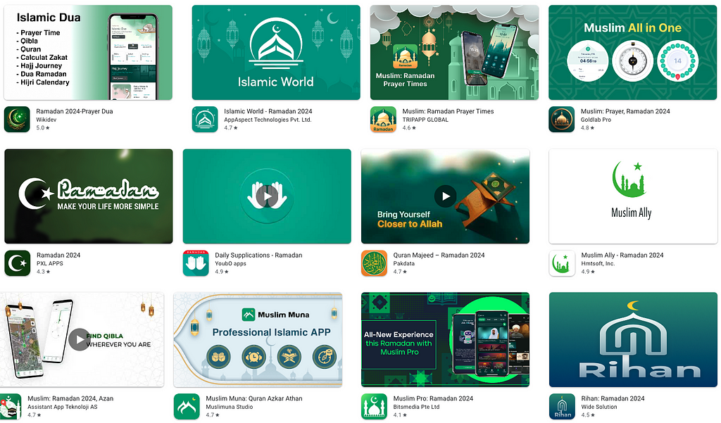 Muslim apps, all branded green