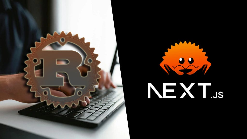Rust programming language logo on the right and Next.js logo on the right.