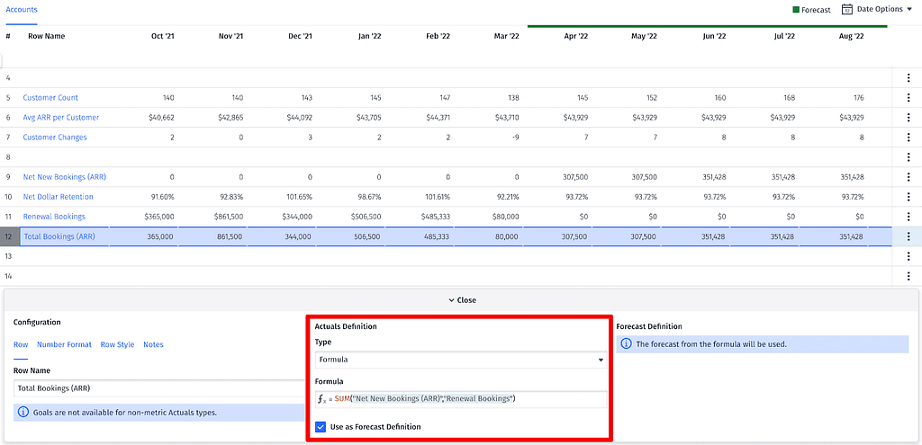 Mosaic Topline Planner walkthrough — total bookings and ARR actuals