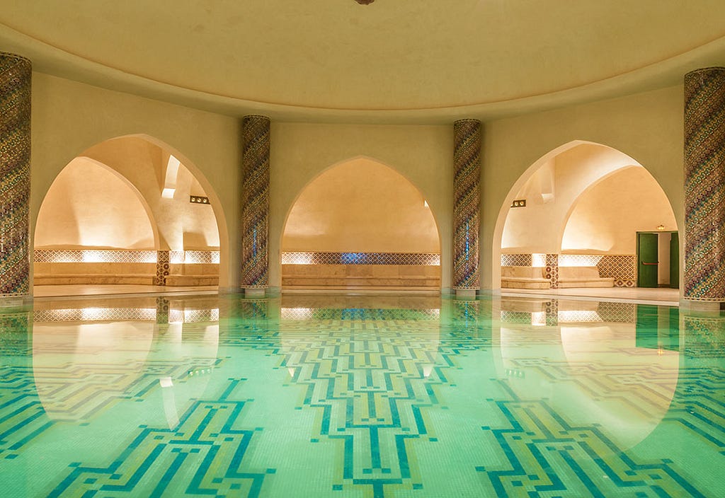 an interior shot of a large room size Moroccan style bath