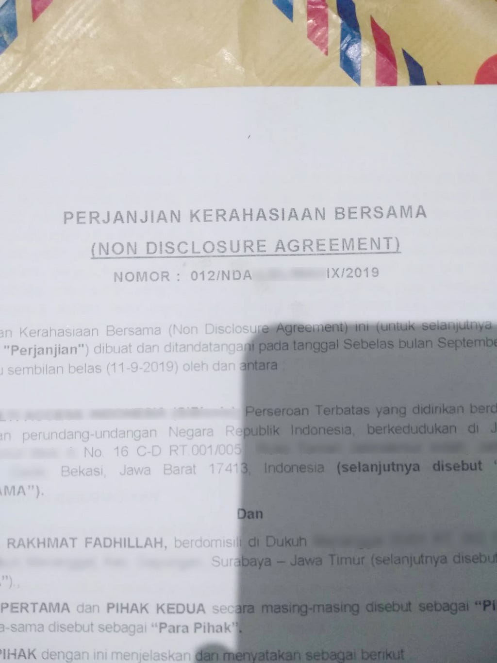 Isi Dari Dokumen Non Disclosure Agreement