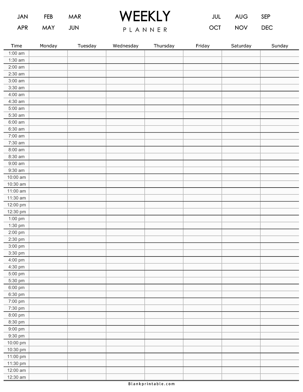 best weekly schedule planner template from Monday to Sunday