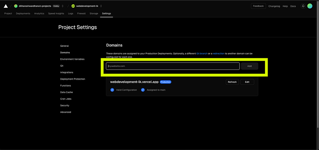 add your domain to this input field