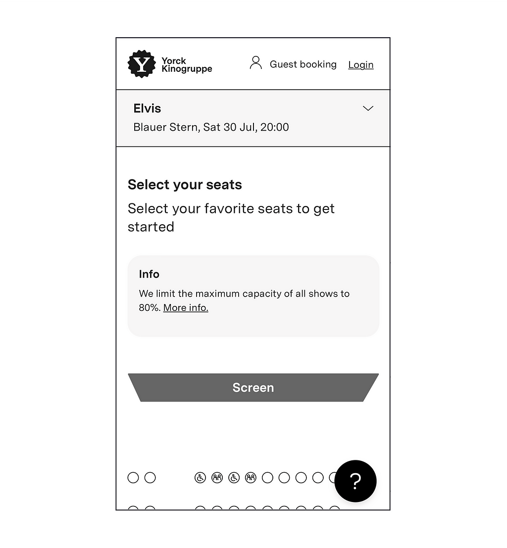 A screenshot of a ‘Select your seat’ screen on a mobile.