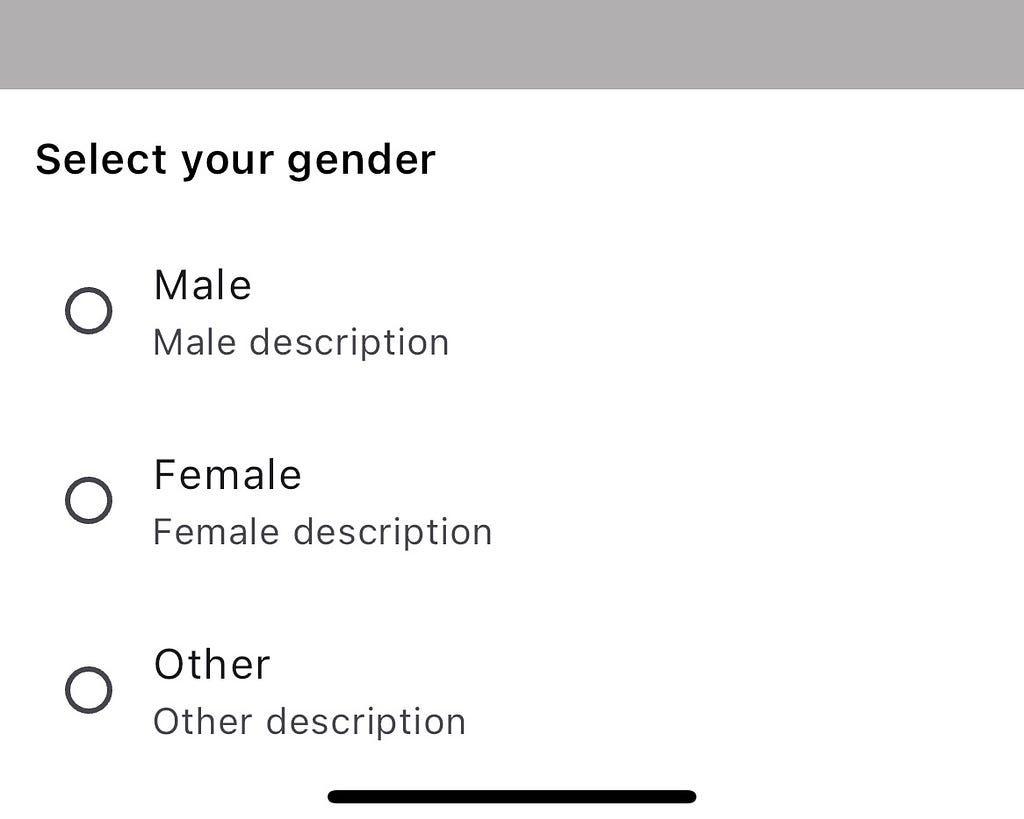 Modal bottom sheet for gender selection