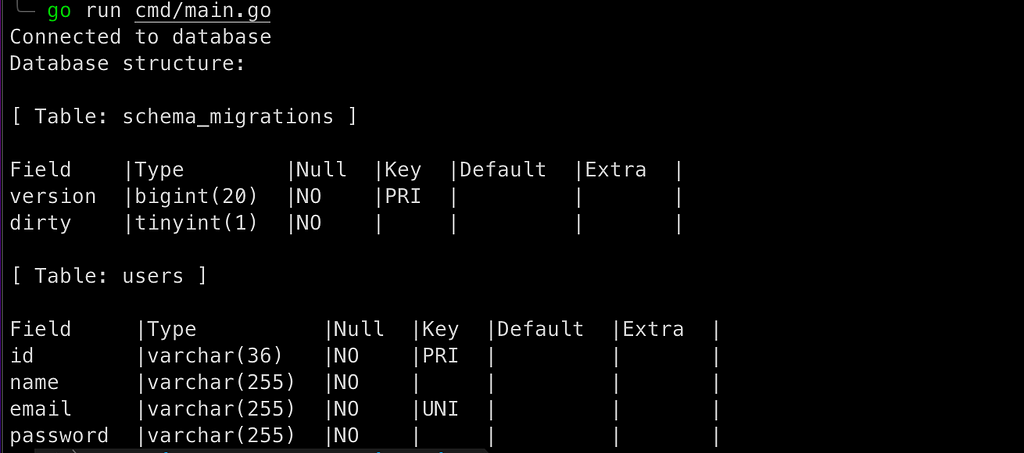 Display table users and schema_migrations