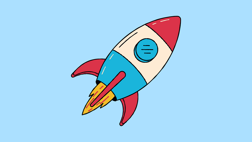 cartoon rocket ship blasting off, symbolizing success as an entrepreneur