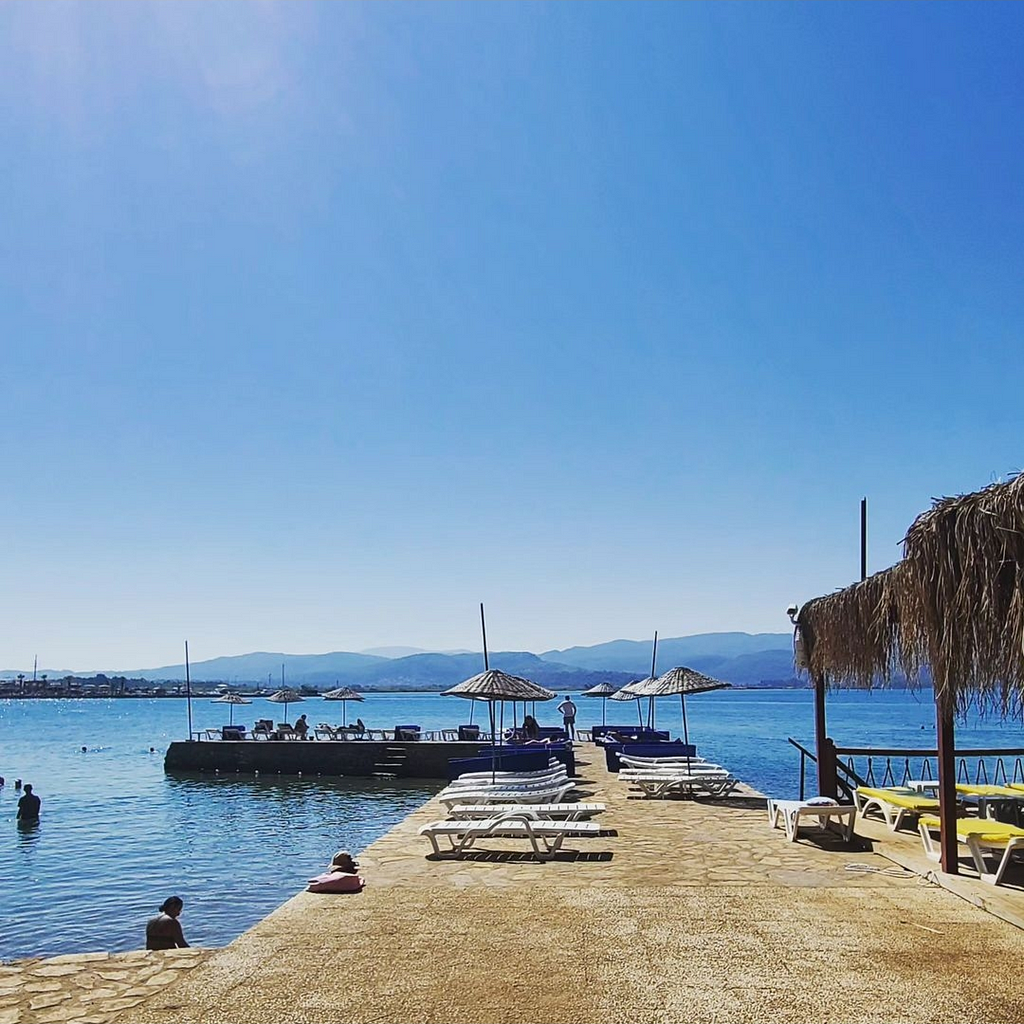 Arriving in Akyaka beach, Aegean seaside Muğla, Turkey