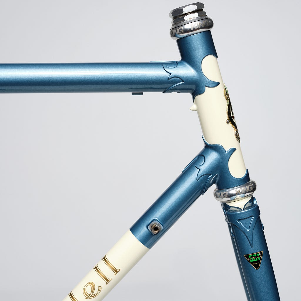 Rivendell Road frame, circa 1995, restored in 2022. Lugs designed by Richard Sachs. Fork tubes are Reynolds 531