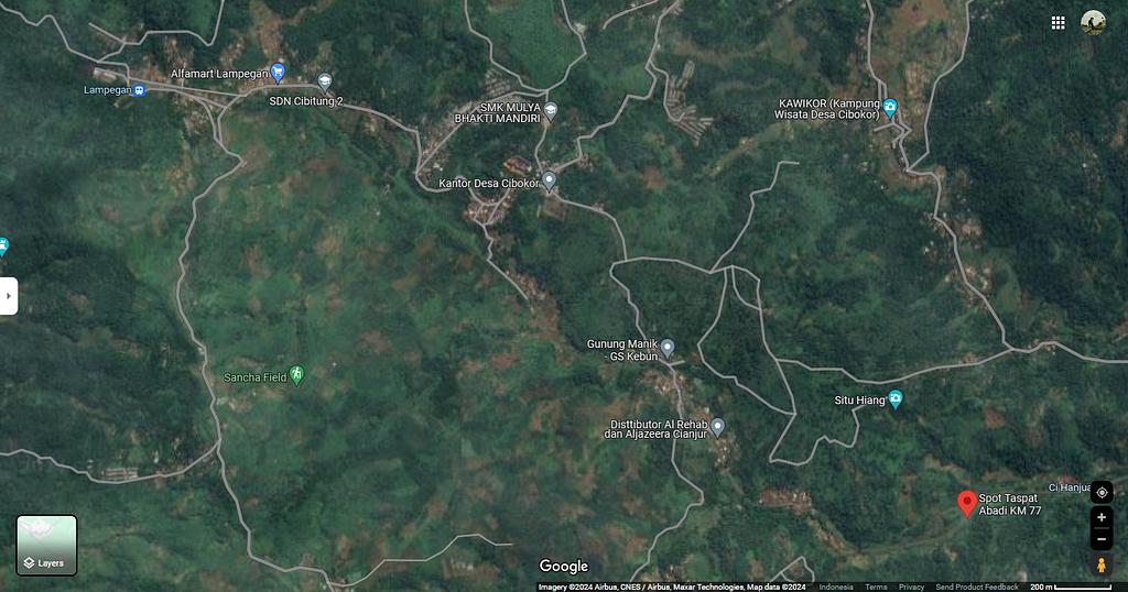 Posisi Taspat Abadi KM 77, sekitar 4 KM dari Stasiun Lampegan (Source: Google Maps)