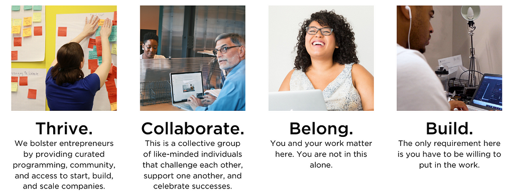 Ascender’s new core values: Thrive. Collaborate. Belong. Build.