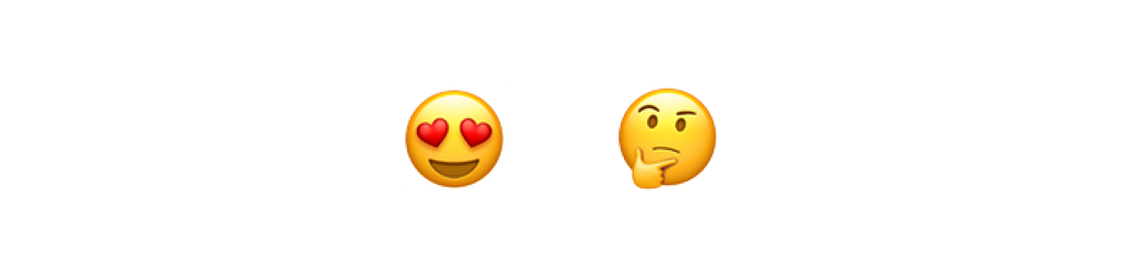 Dois emojis de rosto apaixonado e outro pensando.