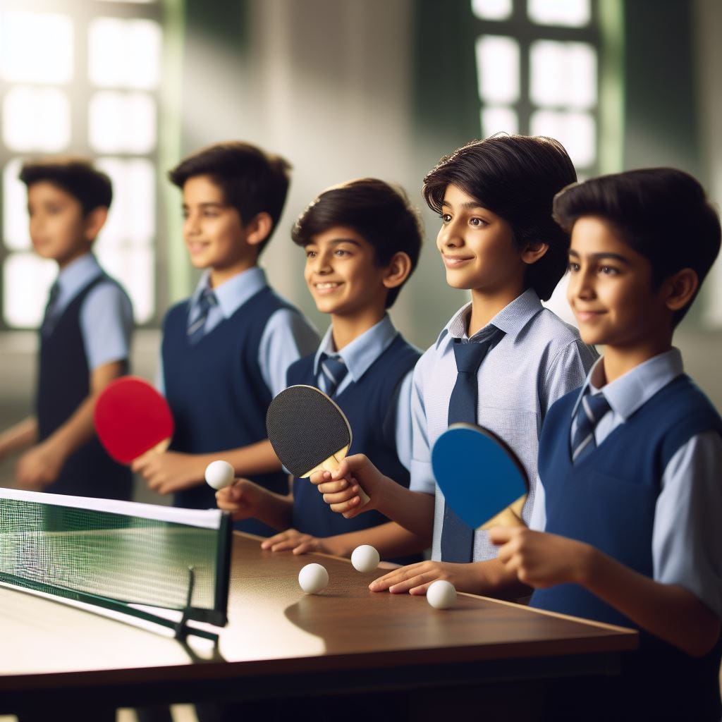 Indian School Kids playing Table Tennis and having fun