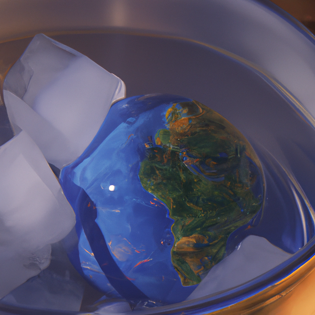 The globe in a bucket of ice water.