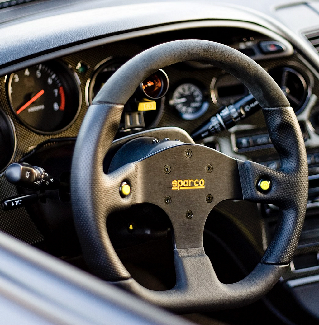 A car steering wheel, including stalk controls