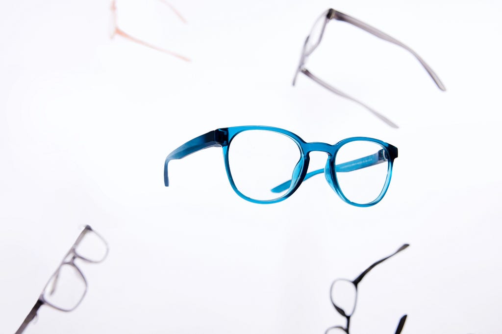 Eyeglasses in different styles and colours