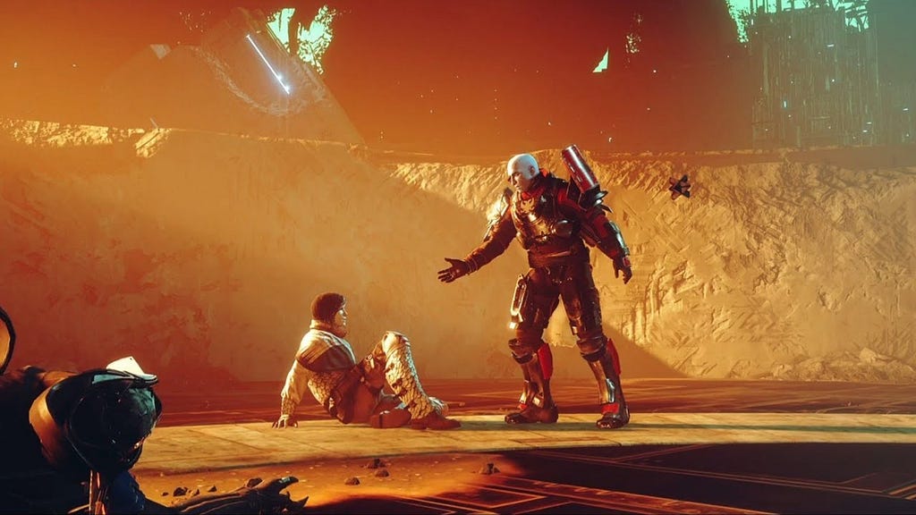Commander Zavala reaches out to a recently-revealed Crow in a cutscene from Season of the Chosen