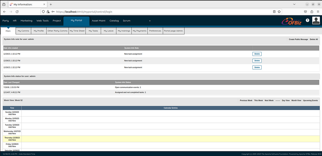 Apache OFBiz console