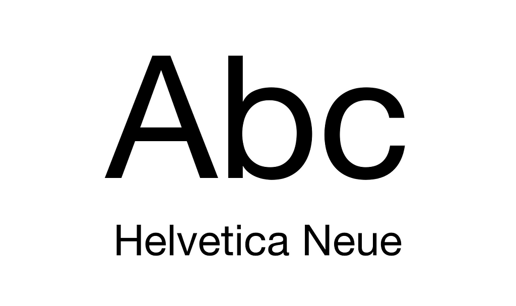 Imagem mostrando as primeiras letras do alfabeto — a, b e c — utilizando a fonte Helvetica Neue.