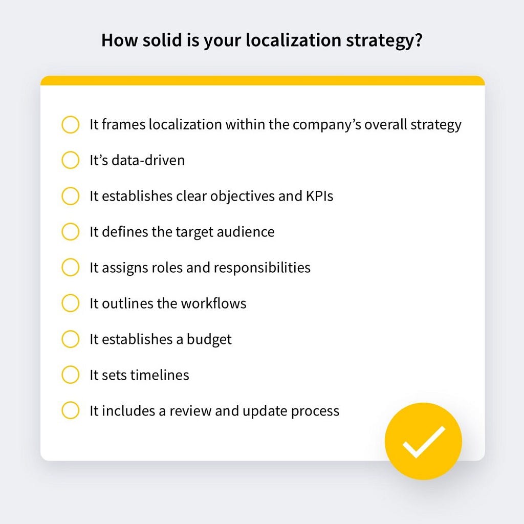 Characteristics of a solid localization strategy | Phrase