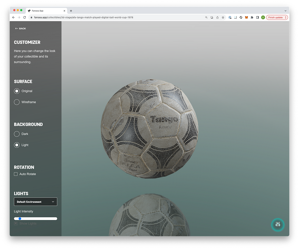 The tango ball in the fansea.app 3D stage