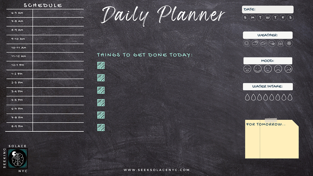 chalkboard with day planner, schedule, to do list, tracker