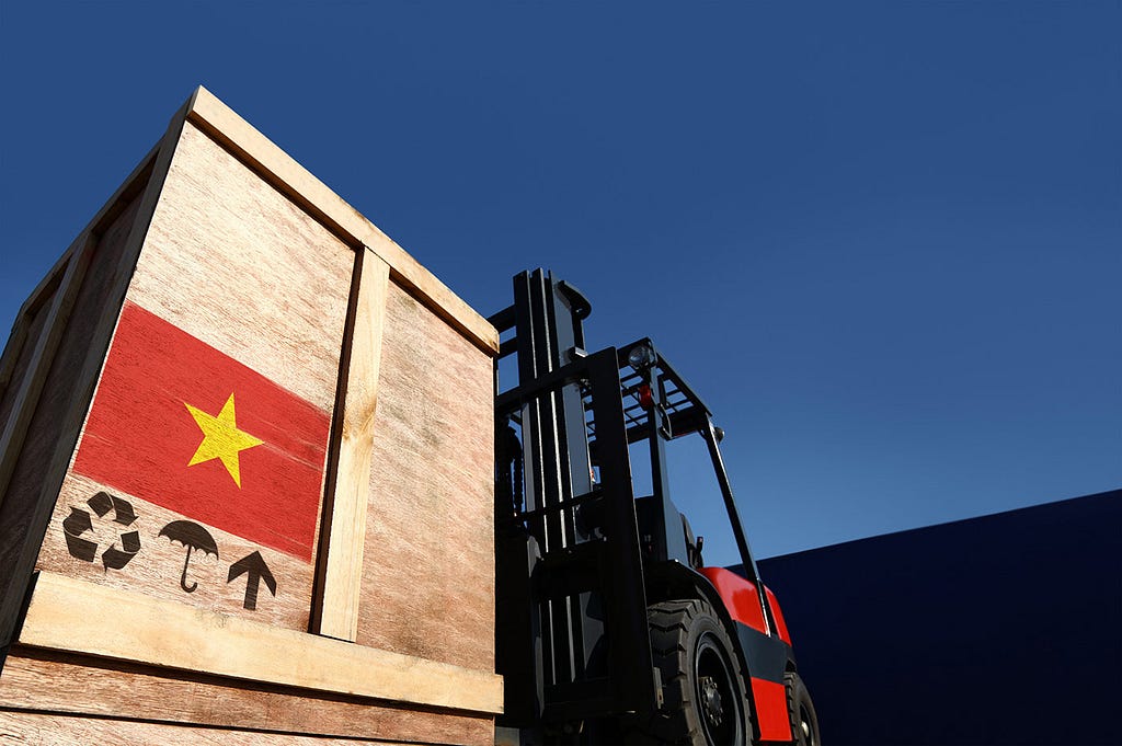 Shipping container with Vietnamese flag