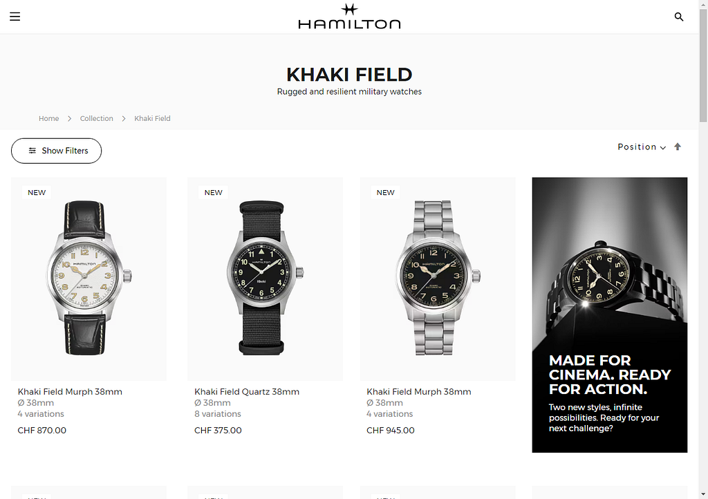 Hamilton Khaki Field Automatic on the official website