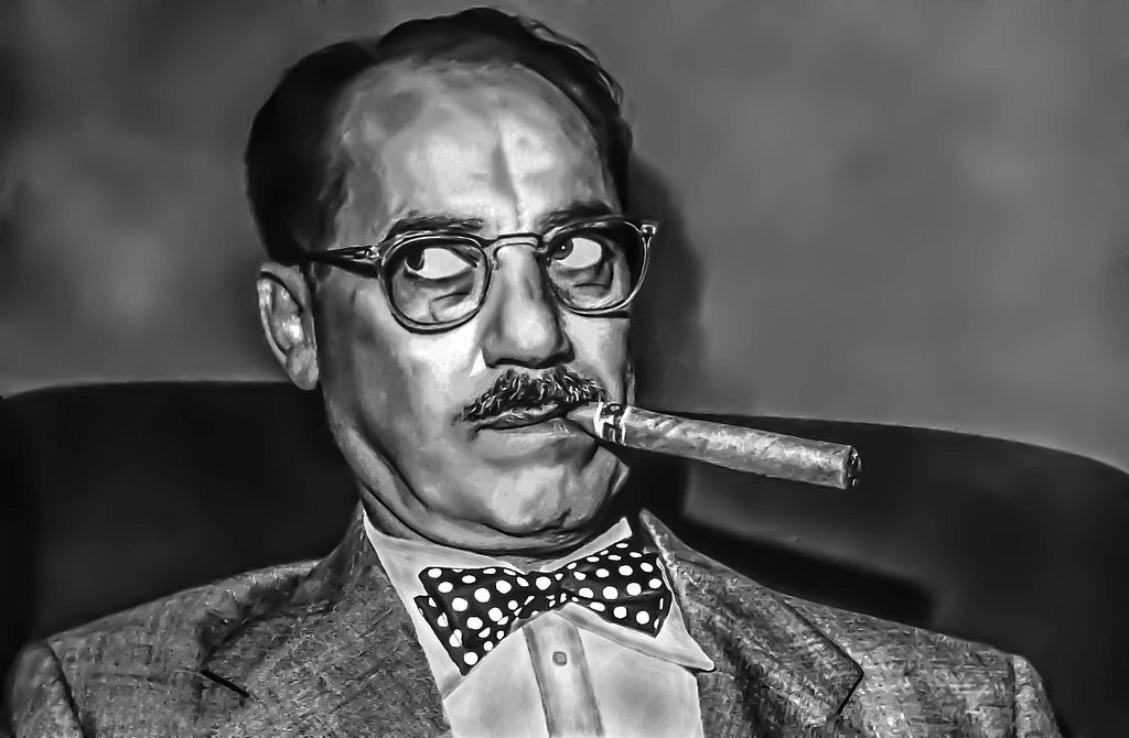 Charcoal portrait of Groucho Marx with his signature cigar and bowtie